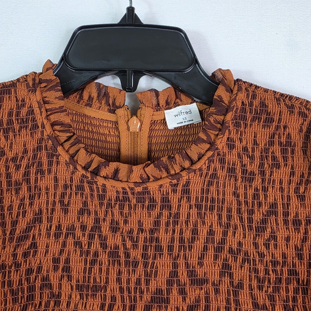 Wilfred Aritzia Rosalyn Abstract print tiered puff long  sleeves chiffon Dress - Picture 6 of 16